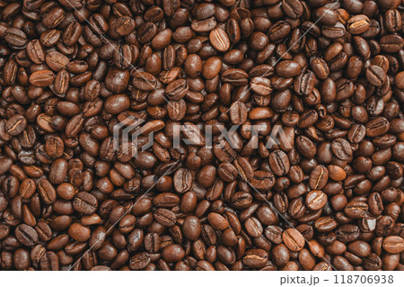 Roasted Arabica coffee beans background,Medium roast coffee 118706938