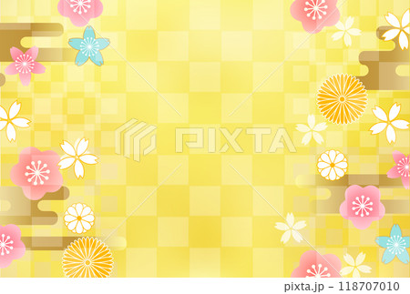 和柄　年賀状　桜　菊　背景 118707010