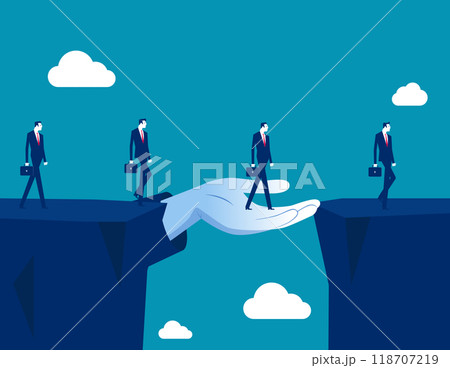 Assistance. Leader hand helping business people to step from one side, Protection and partnership 118707219