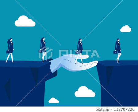 Assistance. Leader hand helping business people to step from one side, Protection and partnership Assistance. Leader hand helping business people to step from one side, Protection and partnership 118707220