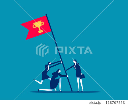 Assistance. Flag as a symbol of success and heights, goal achievement Assistance. Flag as a symbol of success and heights, goal achievement 118707238