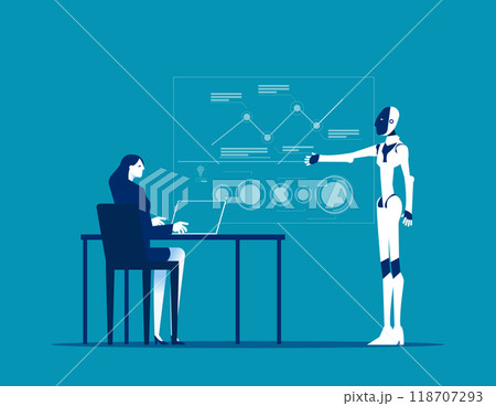 Robot. Businessman talking to robot and learning predict about business marketing, Artificial intelligence supports business success 118707293