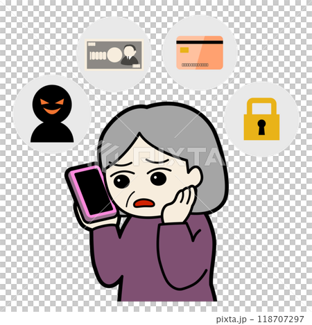 一位老婦人一臉困惑地打電話給她的智慧型手機,以及她煩惱的根源 一位老婦人一臉困惑地打電話給她的智慧型手機,以及她煩惱的根源 118707297