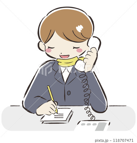 電話に出るスーツを着た女性の手描きイラスト 118707471