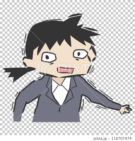 Illustration of a woman in a suit who is extremely nervous 118707474