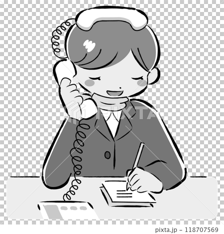 電話に出るスーツを着た女性の手描きイラスト 118707569