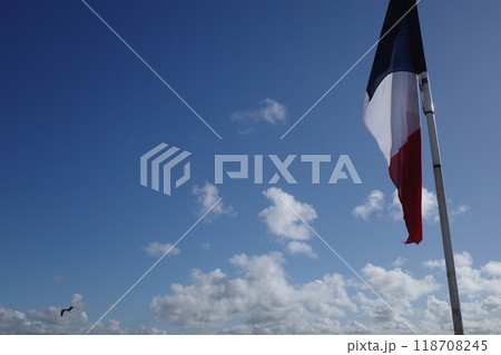 モンサンミッシェルに掲げられたフランス国旗 118708245