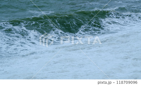 Stormy Weather On Sea. Crashing Waves With Foamy White Texture. Static. Stormy Weather On Sea. Crashing Waves With Foamy White Texture. Static. 118709096