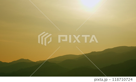 Beautiful And Peaceful Sunrise In Mountains. Landscape Colorful Sky At Sunrise. Real time. 118710724