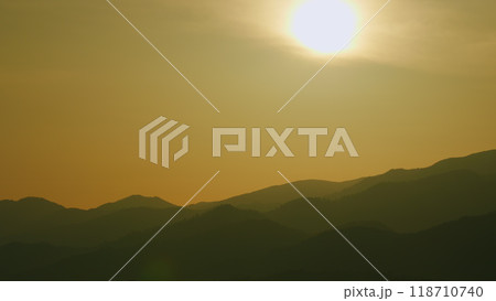 Bright Summer Sunrise And Dramatic Colors. Artistic Look With Vanilla Sky. Pan. 118710740