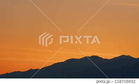 Beautiful Sunrise Over Mountains. Sun Gold Lighting Under Vibrant Colorful Morning Sky In Mountains. Pan. 118710832