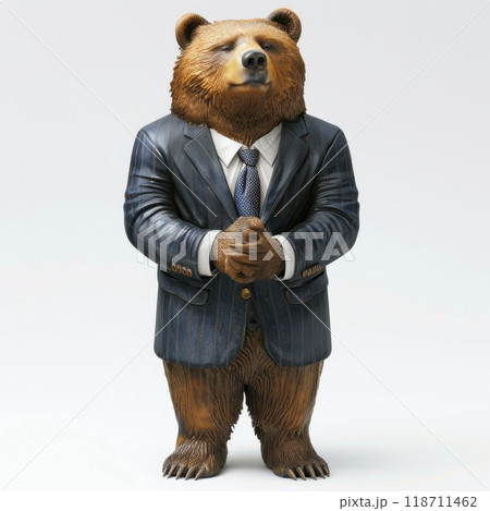 Portrait of funny bear in business suit on white background. Businessman with bear head on white background 118711462
