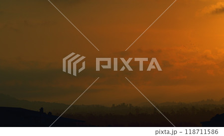 Beautiful Golden Sunrise. Silhouette Of The Mountain Hills Against Sunrise Sky. Timelapse. Beautiful Golden Sunrise. Silhouette Of The Mountain Hills Against Sunrise Sky. Timelapse. 118711586