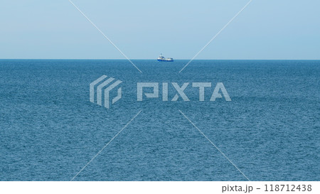 Seafood Production In The Sea Or Ocean. Fishing Boat Sails In The Open Sea. Real time. Seafood Production In The Sea Or Ocean. Fishing Boat Sails In The Open Sea. Real time. 118712438