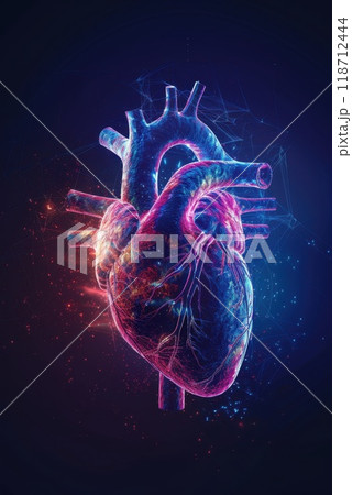 Anatomy of the human heart. Medical concept of health care. Low poly design. Geometric background. 3d illustration 118712444