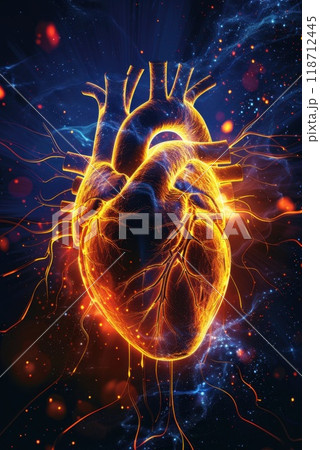 Anatomy of the human heart. Medical concept of health care. Low poly design. Geometric background. 3d illustration 118712445