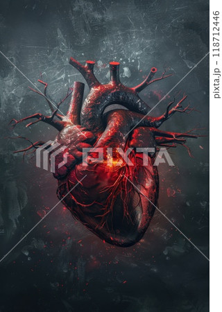 Anatomy of the human heart. Medical concept of health care. Low poly design. Geometric background. 3d illustration 118712446