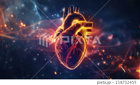 Anatomy of the human heart. Medical concept of health care. Low poly design. Geometric background. 3d illustration 118712455