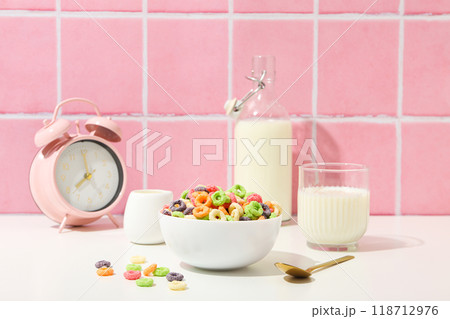 Colorful cornflakes, concept of tasty breakfast, morning food 118712976