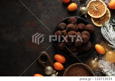 Chocolate truffles, concept of delicious sweet food Chocolate truffles, concept of delicious sweet food 118713034