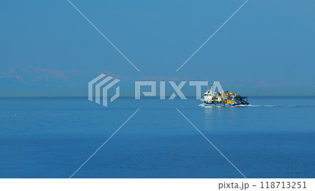 Fishing Boat Sails For Fishing. Fishing Boat In The Middle Of The Sea. Still. 118713251