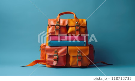 Stylish backpack for hiking and traveling on a blue background Stylish backpack for hiking and traveling on a blue background 118713733