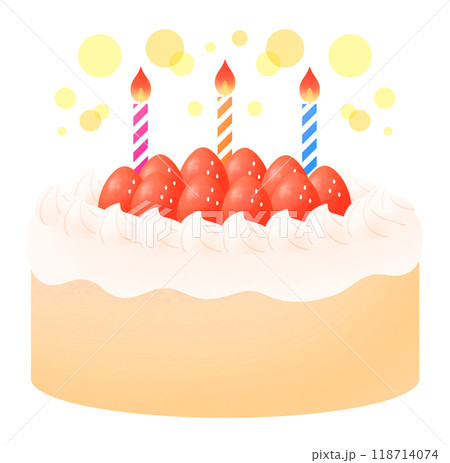 3本のろうそくを立てたいちごのバースデーケーキのイラスト 118714074