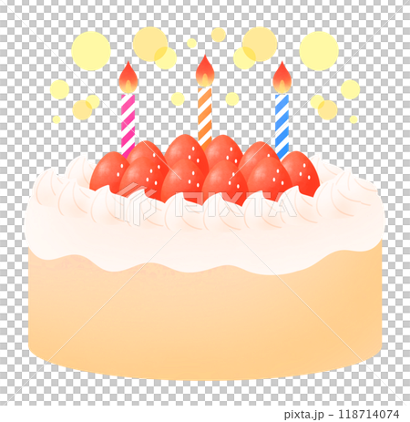 3本のろうそくを立てたいちごのバースデーケーキのイラスト 118714074