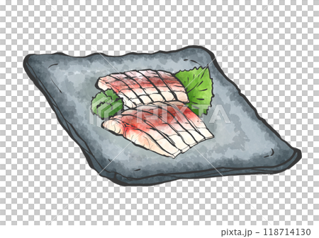 Hand-drawn brush-style illustration of horse mackerel sashimi 118714130