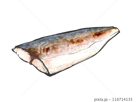炙り〆サバの手描き筆絵風イラスト 118714135