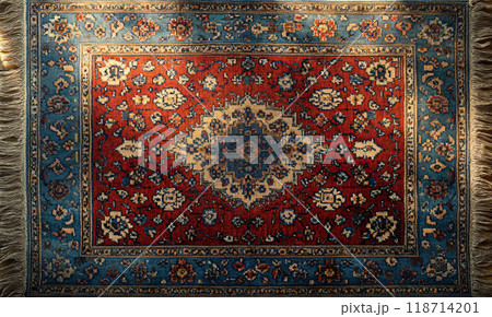 Persian rug with intricate floral medallion design 118714201