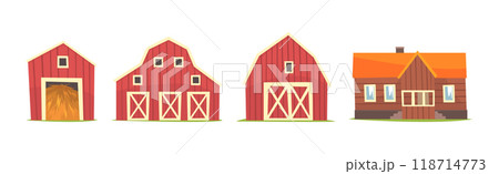 Barn Rural House and Granary Construction Vector Set 118714773