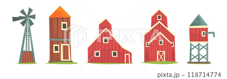 Barn Rural House and Granary Construction Vector Set 118714774