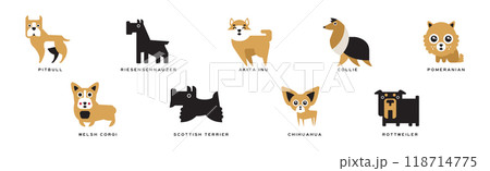 Different Dog Breed Flat Icon and Pictogram with Inscription Vector Set 118714775