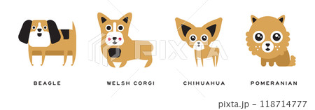 Different Dog Breed Flat Icon and Pictogram with Inscription Vector Set 118714777