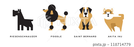 Different Dog Breed Flat Icon and Pictogram with Inscription Vector Set 118714779