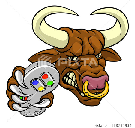 Bull Minotaur Longhorn Cow Gamer Mascot Cartoon 118714934
