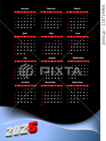2025 calendar. 3d color illustration 2025 calendar. 3d color illustration 118714968