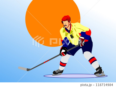 Hockey players. 3d vector color illustration. Hand drawn illustration Hockey players. 3d vector color illustration. Hand drawn illustration 118714984