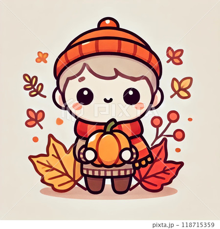 かぼちゃを持った秋風ののマスコットキャラクター 118715359