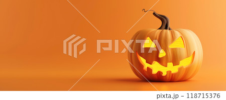Glowing Jack-o'-Lantern on Orange Background 118715376