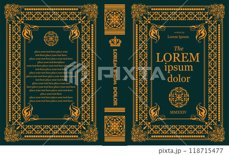 Ornate leather book cover and Old retro ornament frames. Royal Golden style design. Historical novel. Oriental style Vector illustration. Hand drawn illustration Ornate leather book cover and Old retro ornament frames. Royal Golden style design. Historical novel. Oriental style Vector illustration. Hand drawn illustration 118715477