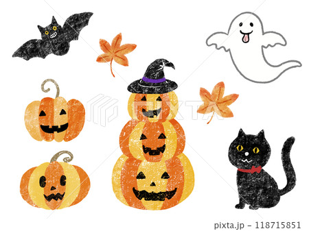 手描き風イラスト ハロウィン素材のセットのイラスト素材 [118715851] - PIXTA