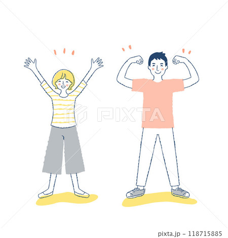 元気なポーズの男女 元気なポーズの男女 118715885