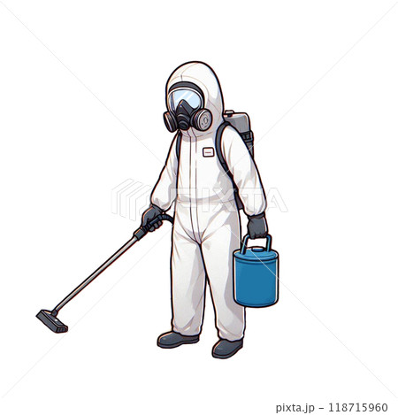 防護服を着て掃除する清掃員 118715960