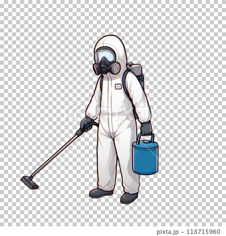 防護服を着て掃除する清掃員 118715960