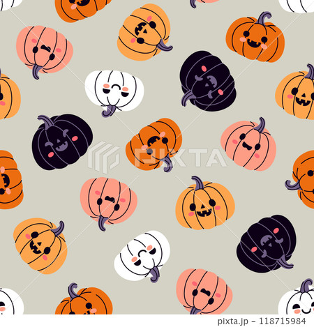 Seamless pattern with cute halloween pumpkins. Vector graphics Seamless pattern with cute halloween pumpkins. Vector graphics 118715984