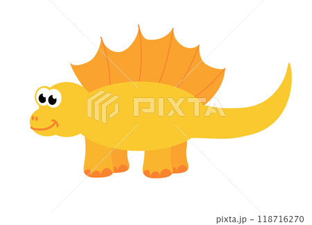 Cute baby dinosaur. Hand drawn spinosaurus. Flat cartoon vector illustration isolated on white background. 118716270
