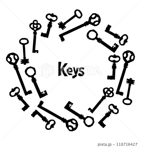 Postcard with a set of vintage keys on a white background 118716427
