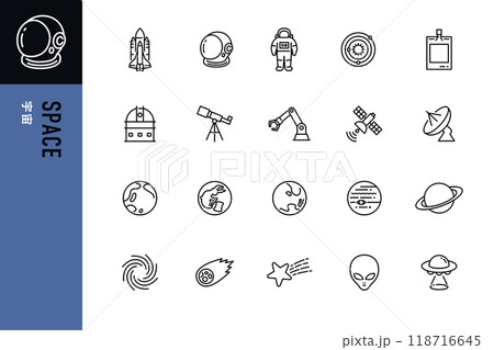 宇宙のシンプルなラインアイコンセット 118716645